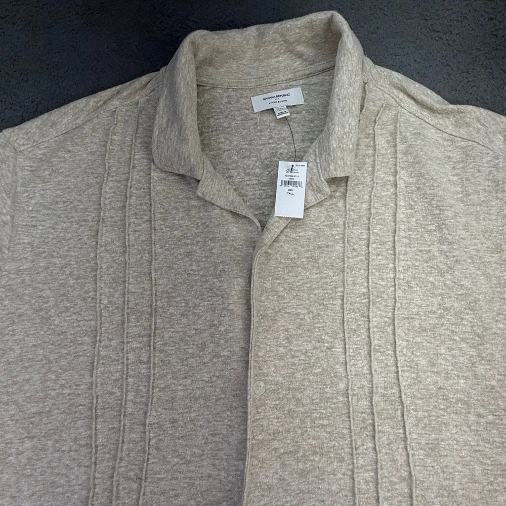 Banana Republic Shirt Mens XXL Tall Beige Linen Blend Pintuck Camp Collar New